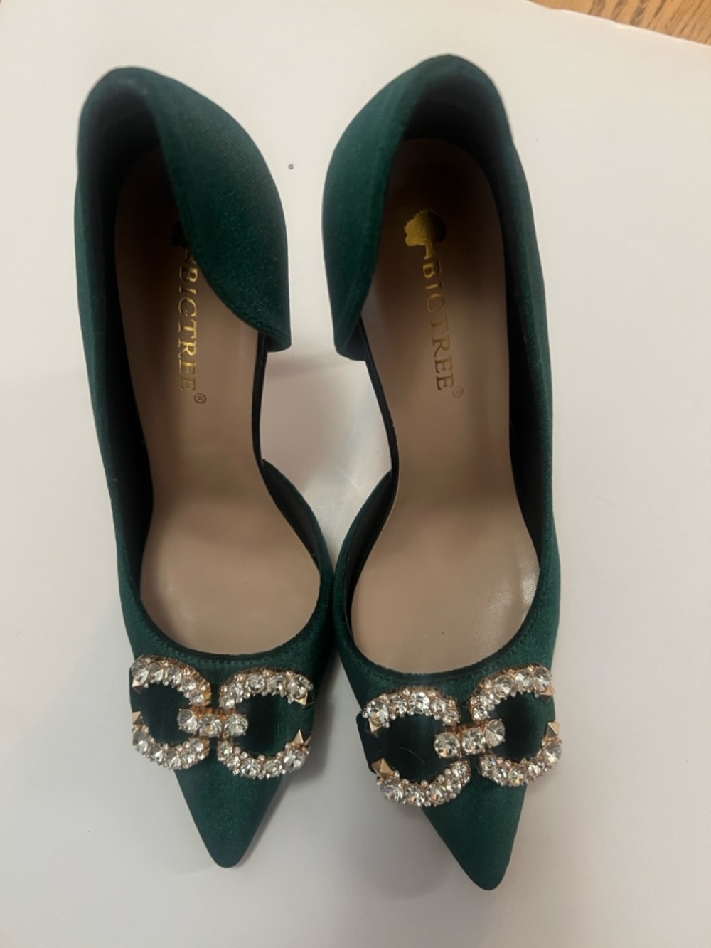 Big Tree Emerald Green Crystal-Embellished Pointed Toe Pumps‎ size 41